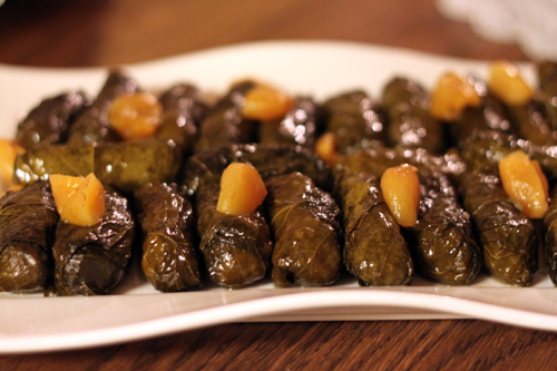Stuffed Grape Leaves with Apricot Tamarind Sauce