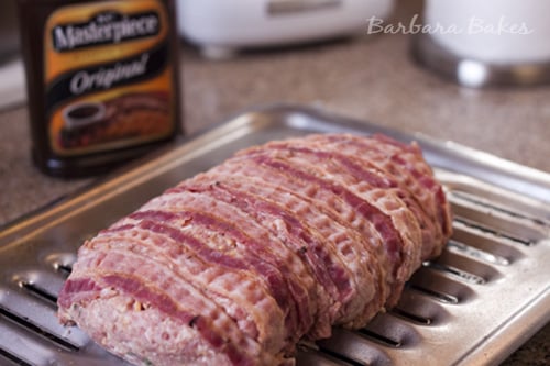 BBQ Bacon Pioneer Woman Meatloaf on a broiler tray