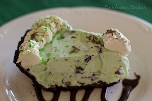 A slice of Mint Chocolate Chip Pie for St. Patrick's Day