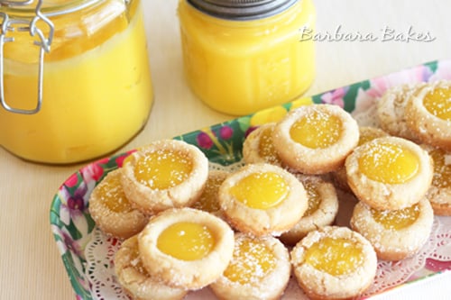 Lemon Bar Cookie Cups served on a floral plate