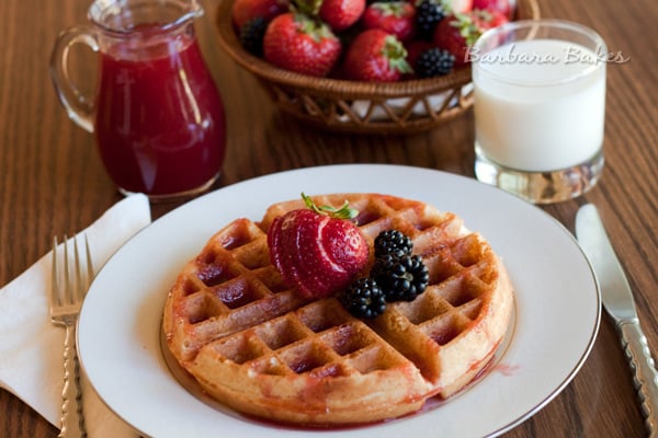 Whole Wheat Yeast Waffles on a plate