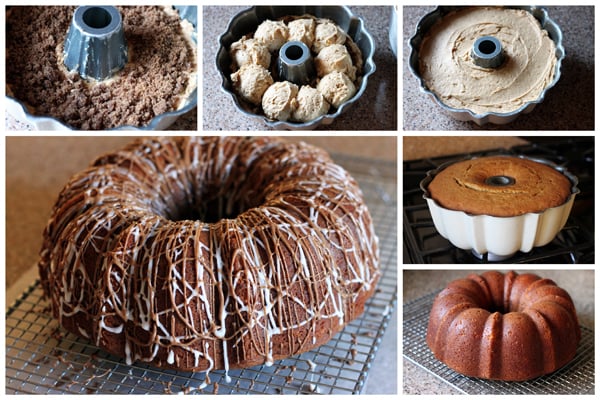 a collage of Pumpkin Sour Cream Streusel Coffee Cake
