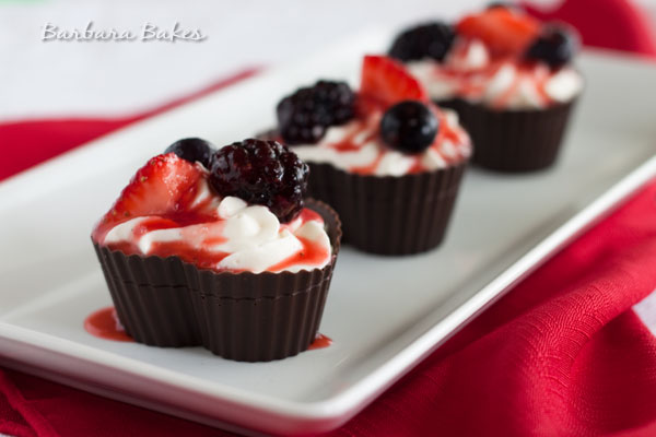 A semi-sweet, heart-shaped chocolate bowl filled with a creamy vanilla bean cheesecake mousse topped with a sweet berry compote. An easy-to-make, impressive dessert to share with the ones you love this Valentine's Day. 