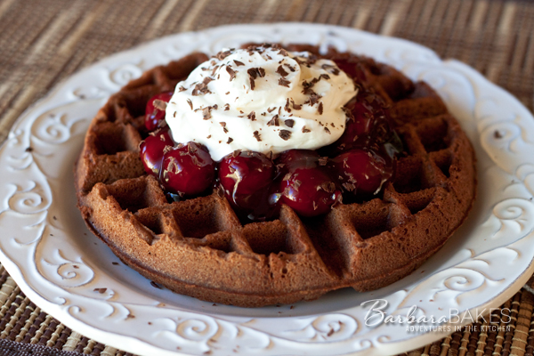 The flavors of a black forest cake in a fun to eat waffle. BarbaraBakes.com