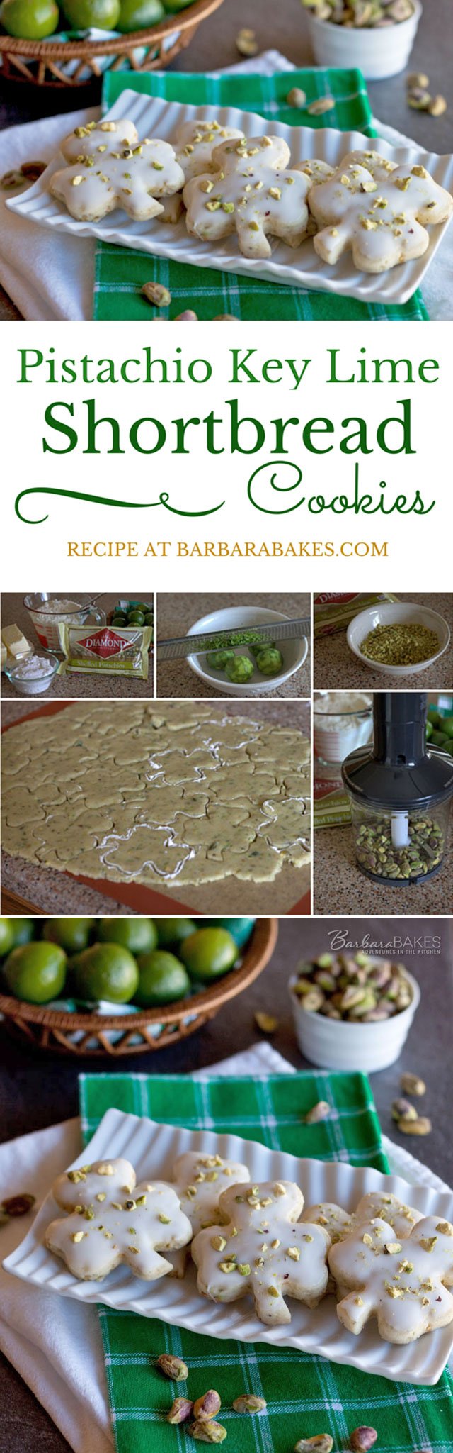 Collage of making Pistachio Key Lime Shortbread Cookies for St. Patrick's Day