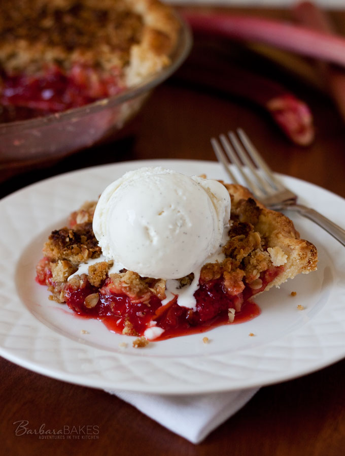 Streusel Strawberry Rhubarb Pie Recipe from Barbara Bakes