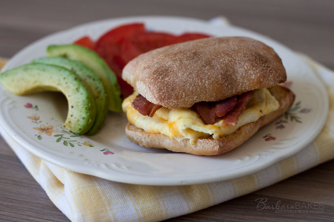 Breakfast Sandwich on a homemade torta roll from Barbara Bakes