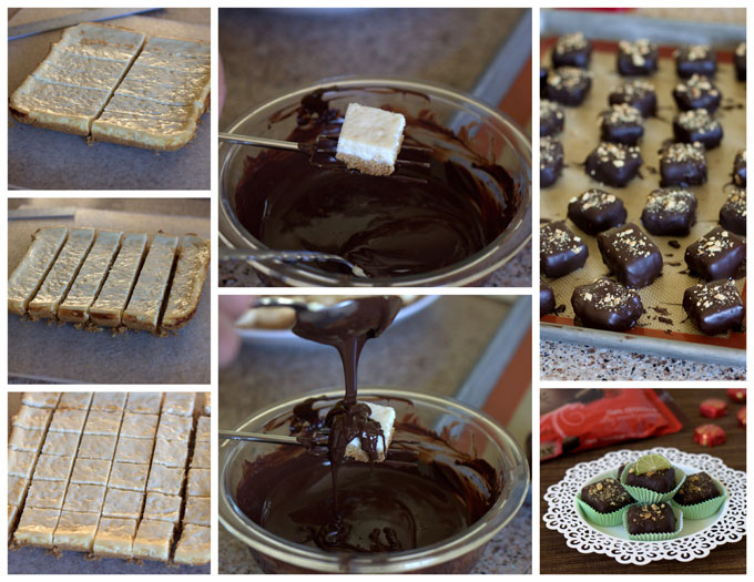 Collage of how to make Chocolate Covered Key Lime Cheesecake Bites