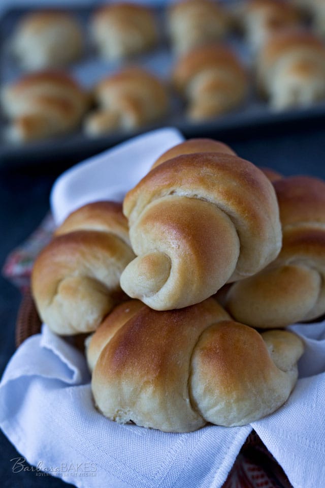 This is my favorite dinner roll recipe. It has a mix of whole wheat pastry flour and all purpose flour so it gives the rolls just a little more texture and body, but they're still light and fluffy. 