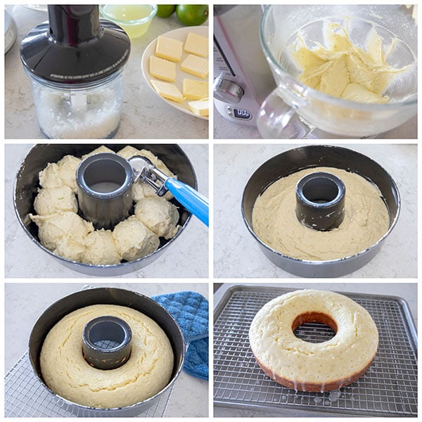 Photo collage showing how to make a Coconut Lime Coffee Cake