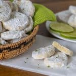 A Meltaway is a crumbly cookie that melts in your mouth. These Lime Meltaways are a not-too-sweet cookie with a tart lime flavor dusted with powdered sugar.