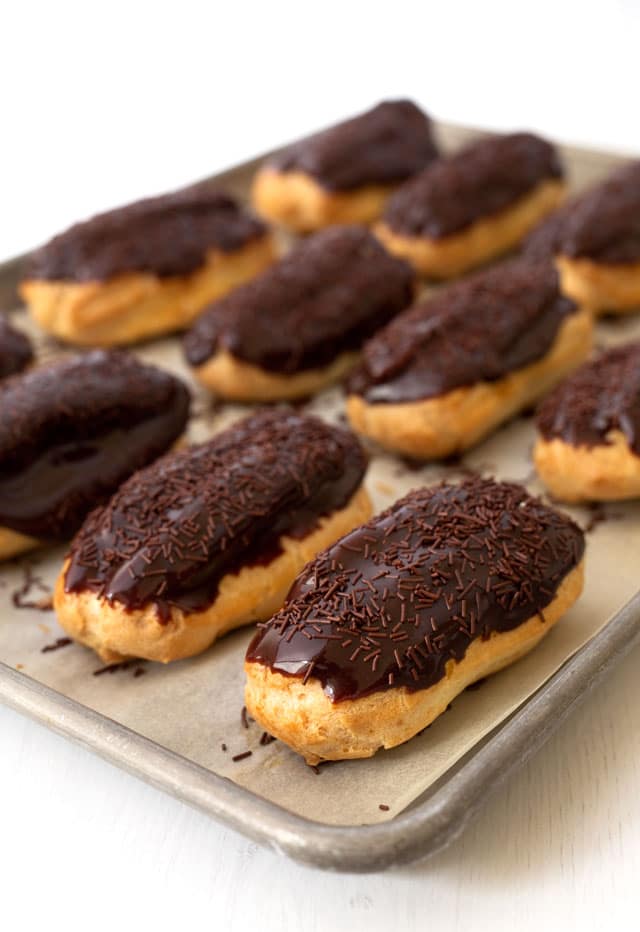 A tray of Chocolate Eclairs