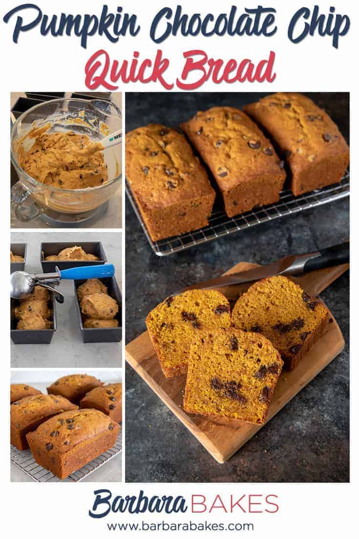 Pumpkin Chocolate Chip Bread is a popular quick bread for a reason. It's easy-to-make, loaded with flavor, and has a pretty orange color—the perfect fall recipe. via @barbarabakes