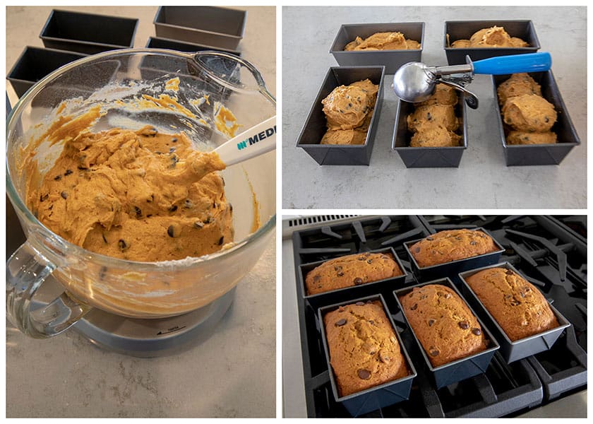 collage of making Pumpkin Chocolate Chip Bread