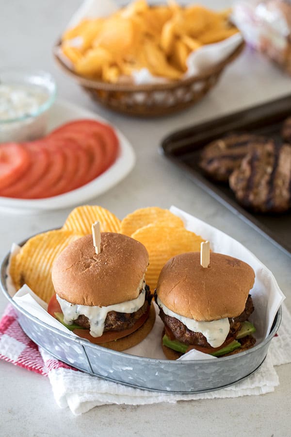 a tray of Southwest Chipotle Burger Sliders