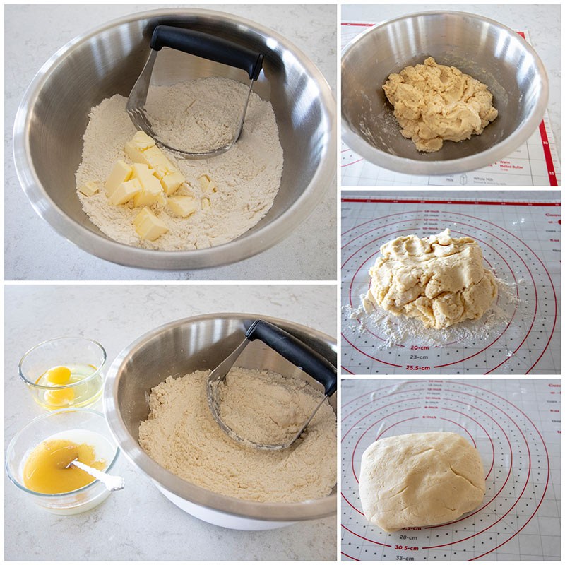 collage showing the making the of the dough for Lemon Glazed Christmas Wreath Cookies