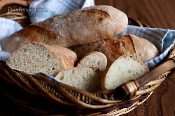 a basket of cut french bread
