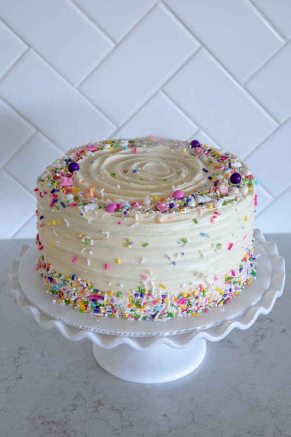 Chocolate Layer Cake with colorful sprinkles
