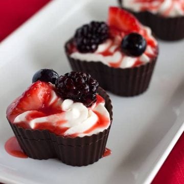 Chocolate Cheesecake Mousse Cups with a Sweet Berry Compote