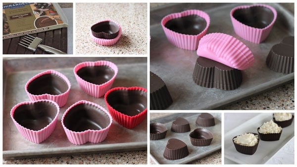 Collage of Making Chocolate Cheesecake Mousse Cups with a Sweet Berry Compote
