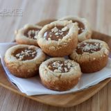 Caramel Cashew Cookie Cups - Cookie cups made with rich cashew butter, crunchy chopped cashews and filled with a soft, gooey caramel