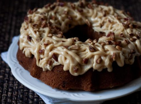 Featured Image for post Oatmeal Raisin Pecan Bundt Cake with Caramel Icing