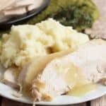 Thanksgiving Turkey and Mashed Potatoes on a white plate