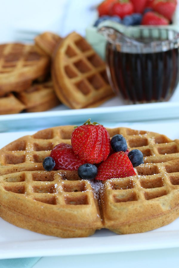 A Plate of Best Ever Whole Wheat Waffles with berries