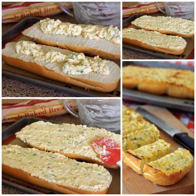 Sliced in halves cheesy garlic bread