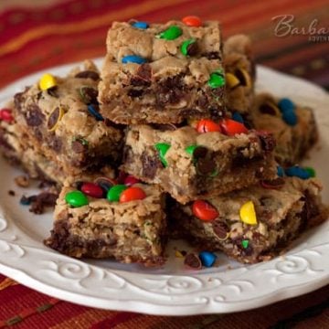 Featured Image for post Chocolate Chip Coconut Oatmeal Bar Cookies with Dried Cherries and M&Ms