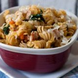 Featured Image for post Rotini Pasta in a Creamy Butternut Sauce with Chicken Sausage and Baby Spinach