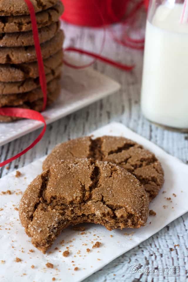 Soft gingersnap cookies made with molasses and the warm winter spices ginger and cinnamon.