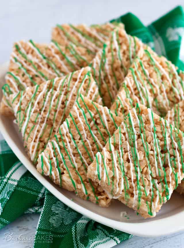 St. Patrick's Day Rice Krispie Treats from @BarbaraBakes
