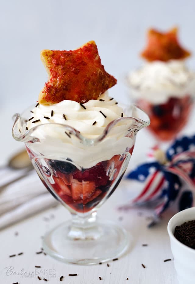These Red, White &amp; Blue Berry Puff Pastry Parfaits are super easy to make and the perfect summer dessert. 