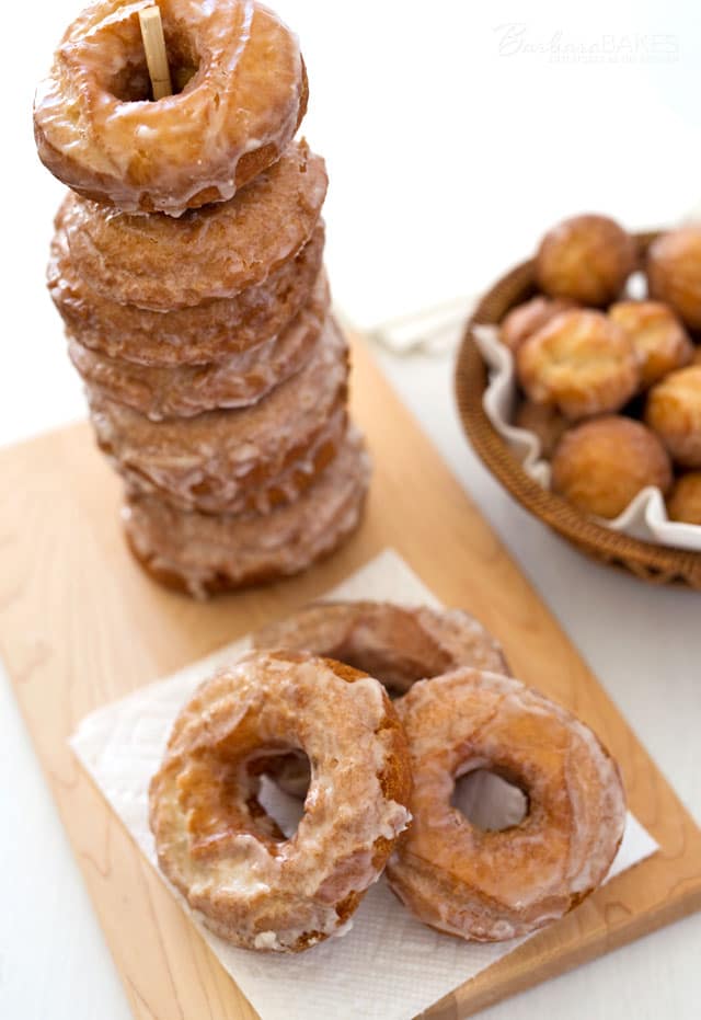 Old Fashioned Buttermilk Donuts are plain cake donuts with a simple glaze, but they're scored so that when they're fried they get extra crispy and delicious.