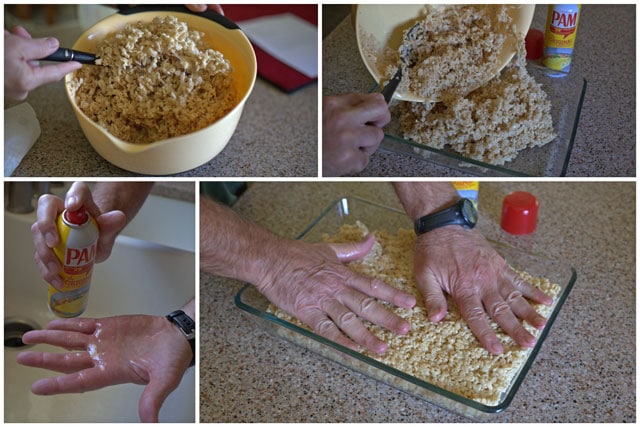 Collage of making Halloween Crispy Treats using Pam Cooking Spray