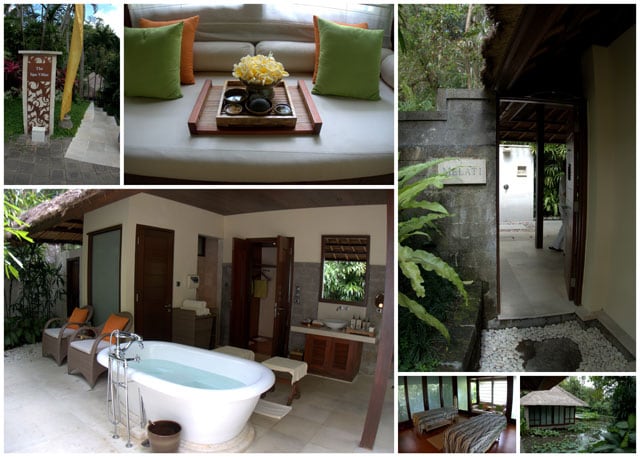 Collage of Four Seasons Spa. We were treated to a traditional bathing ritual and massage at the Four Seasons Ubud.