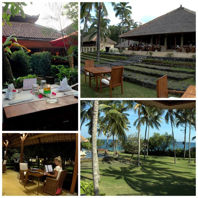 Collage from the Seasalt Restaurant is a set in a traditional Balinese open air pavilion surrounded by lotus ponds.