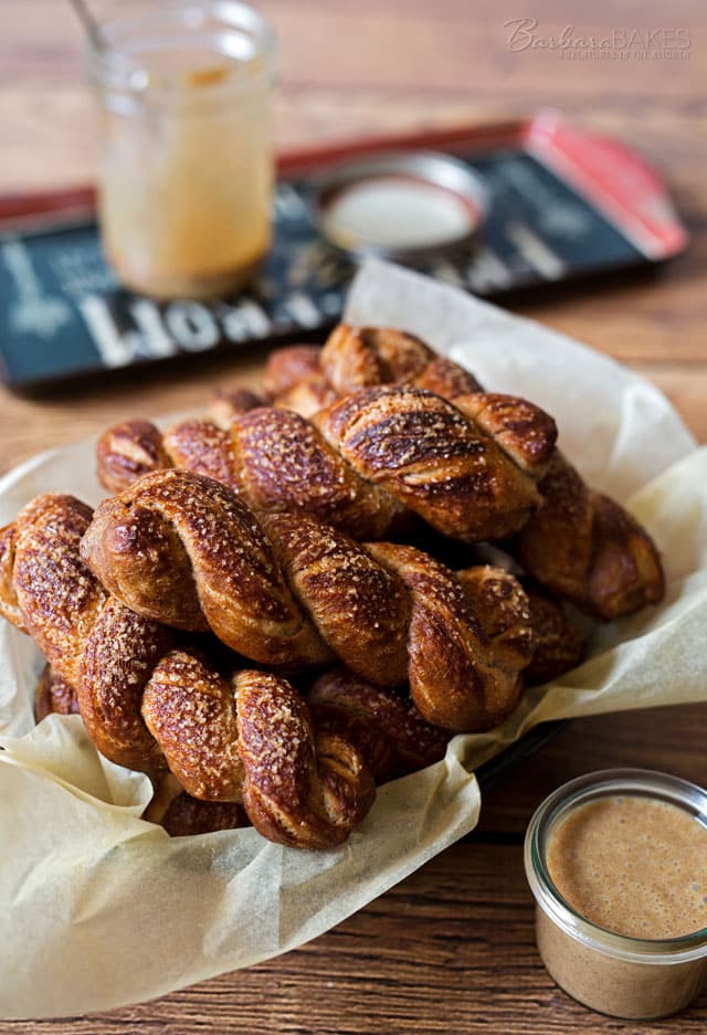 Sweet Cinnamon Pretzel Twists made with a cinnamon pretzel dough, shaped into fun-to-eat twists, then sprinkled with coarse sugar before baking to a deep golden brown.