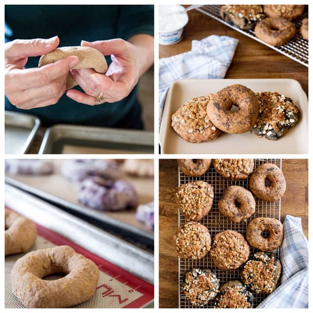 Collage of making Sprouted Wheat Bagels