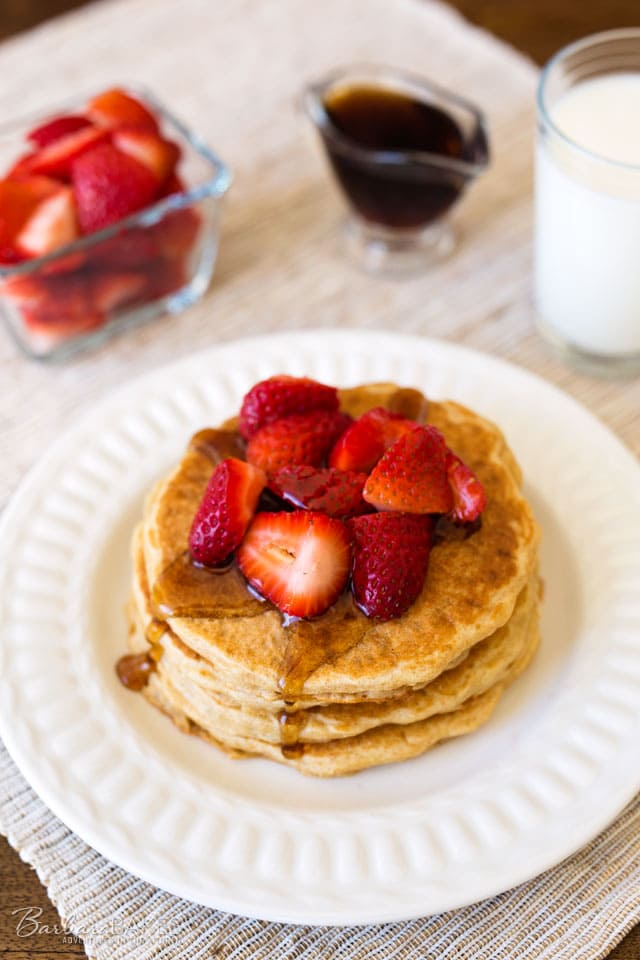These Whole Wheat Sourdough Blender Pancakes are light and fluffy sourdough pancakes made with whole wheat pastry flour.