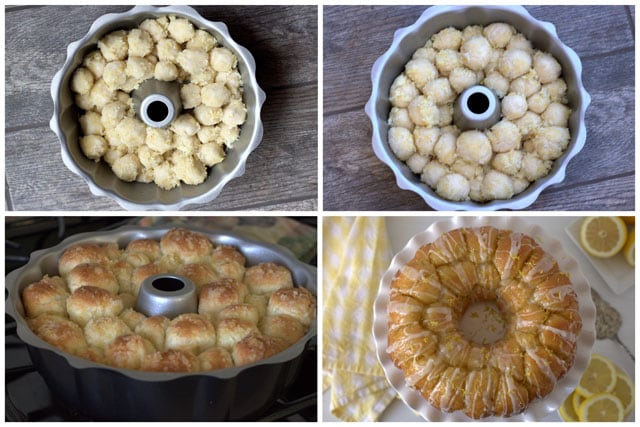 Collage showing the making of Overnight Lemon Monkey Bread