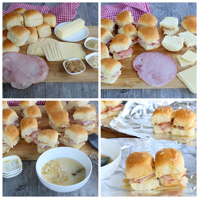 collage of ingredients for Ham and Cheese Sliders
