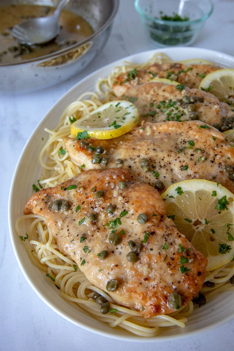 Quick and Easy Chicken Piccata with angel hair pasta