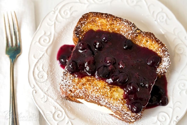Featured Image for post Lemon Cream Cheese Stuffed French Toast with Blueberry Compote 