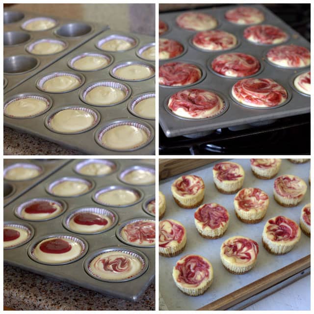 Collage of making Raspberry Curd Mini Cheesecakes