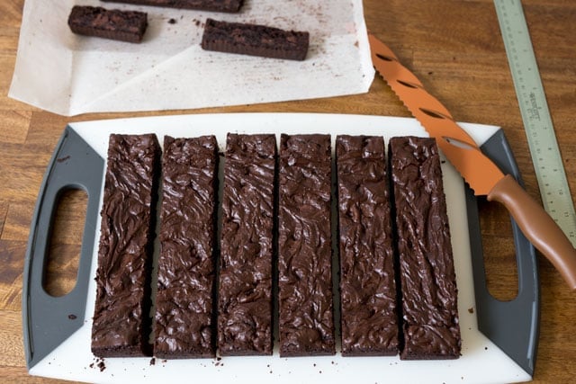 Trim the edges of the brownies.
