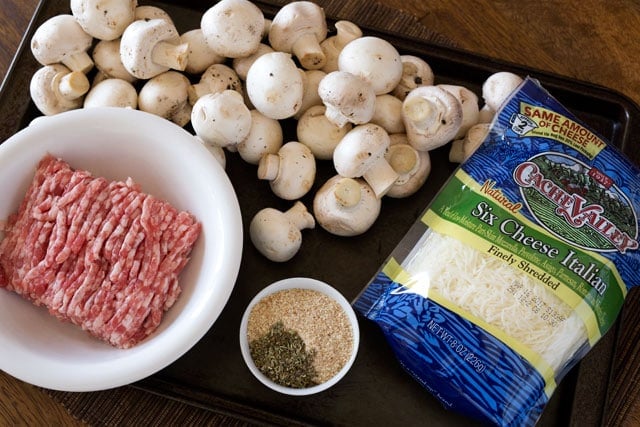 Ingredients for making 6 Cheese Italian Sausage Stuffed Mushrooms