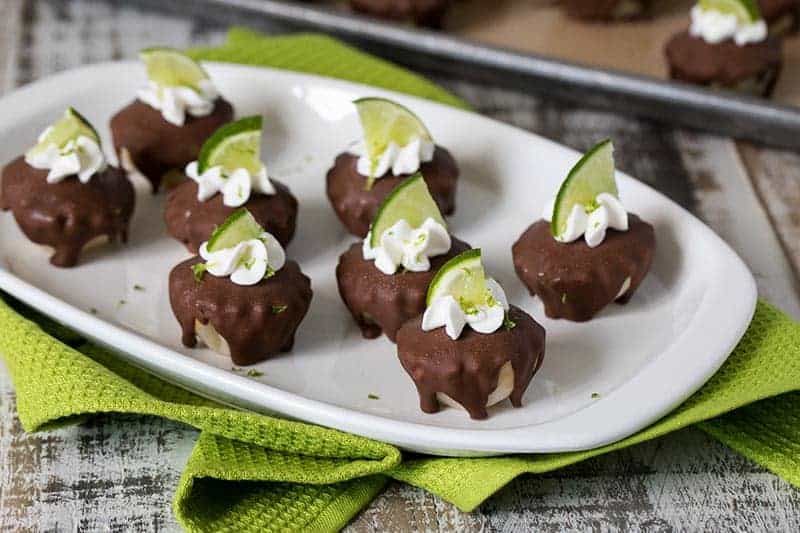 Featured Image for post Chocolate Covered Frozen Key Lime Pie Bites 