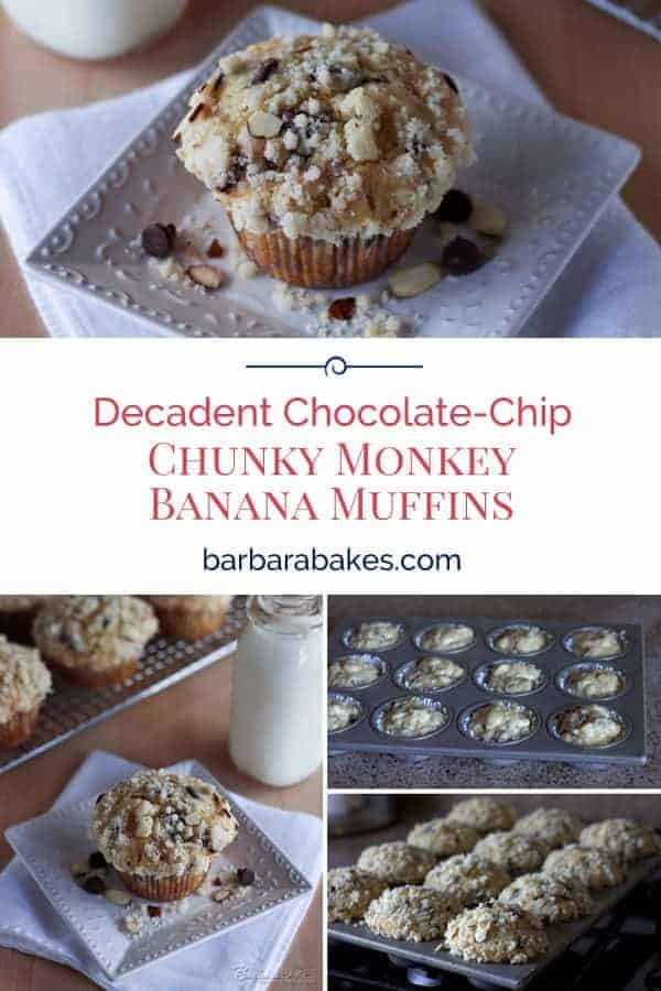 Pinterest image of chunky monkey banana muffins